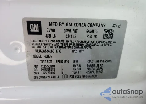 2020 Buick Encore Preferred z USA, uszkodzony, nr VIN KL4CJASB4LB011780